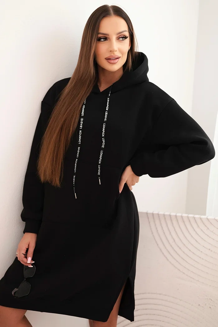 Kesi Włoski Women's cotton hoodie dress insulated black