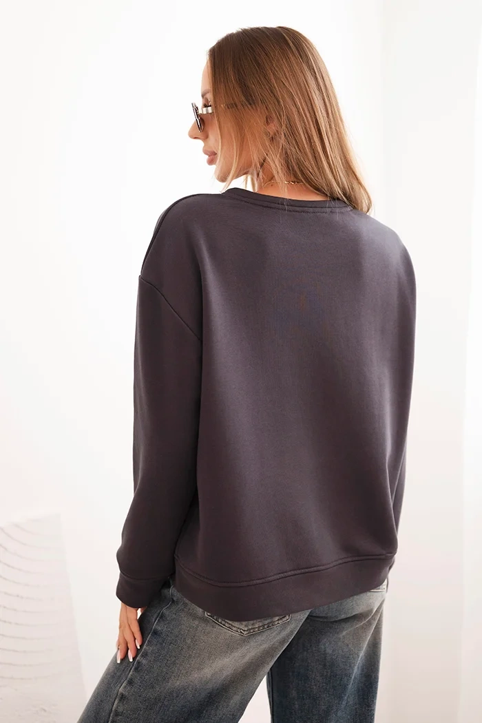 Kesi Włoski Women's cotton sweatshirt with a cat print and text graphite