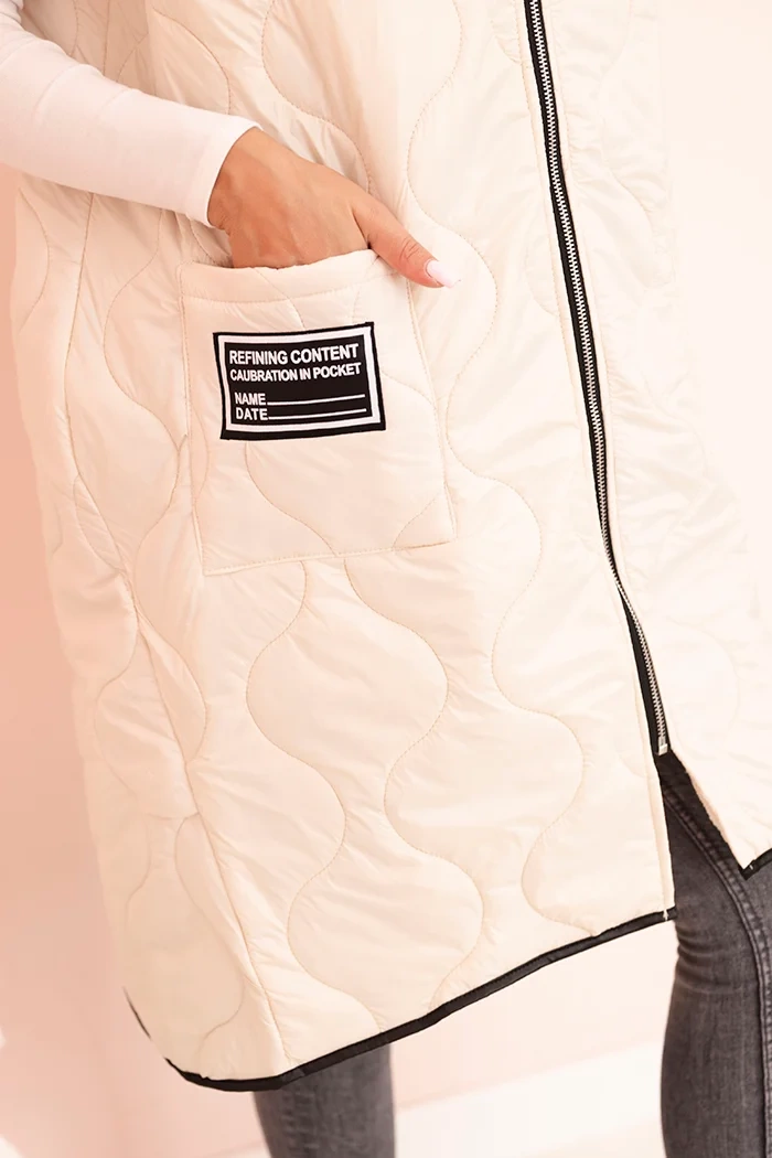 Kesi Włoski Women's quilted Plus Size vest with a hood, zip-up, light beige
