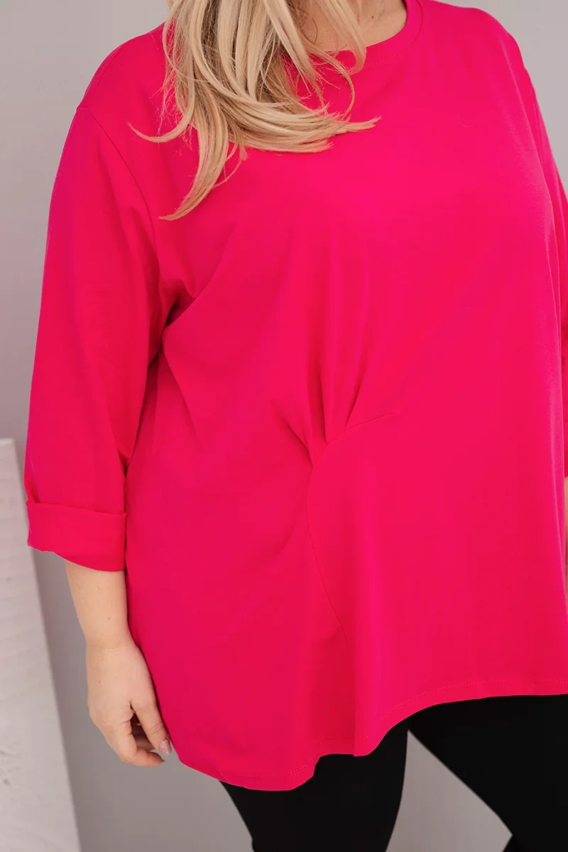 Kesi Włoski Dámska blúzka plus size s bavlnou a dlhým rukávom a nariasením fuchsie