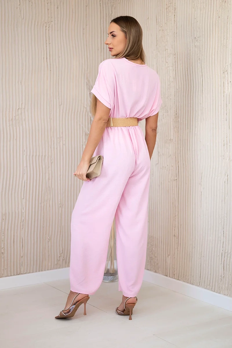 Kesi Włoski Overalls with a decorative belt at the waist candy pink