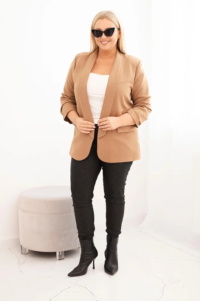 Kesi Włoski Women's Plus Size unbuttoned blazer with lining XL/2XL camel