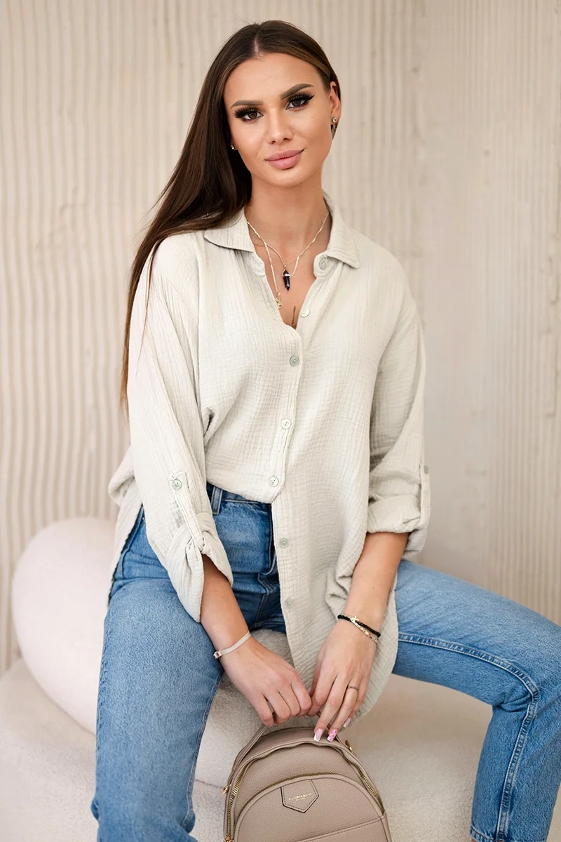 Kesi Włoski Cotton muslin shirt oversize dark beige