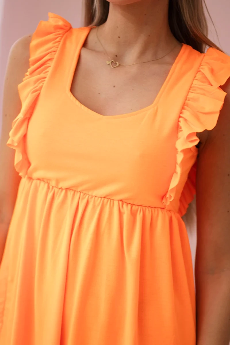 Dress with ruffles on the sides orange neon