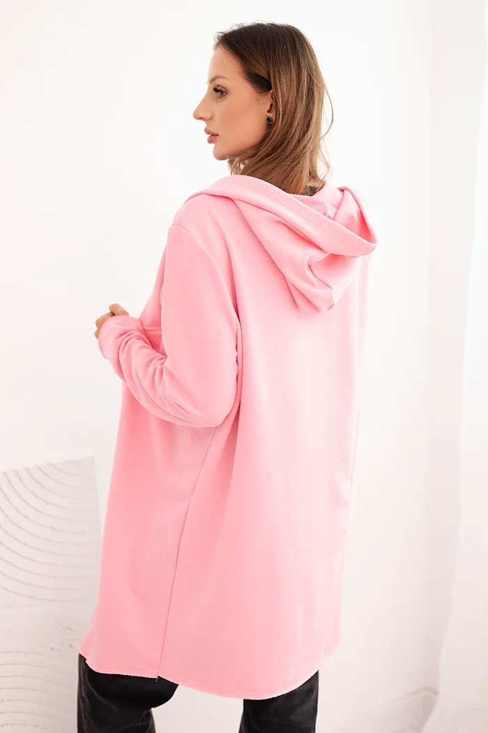 Kesi Women's cotton hooded cardigan with an extended front light pink