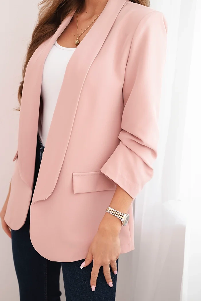 Kesi Włoski Women&#039;s unbuttoned blazer with lining S/M powder pink