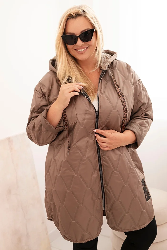 Kesi Włoski Womens Plus Size quilted jacket with a hood and the inscription HOPE fango