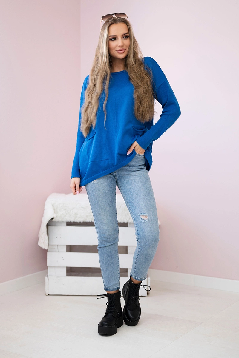 Sweater with front pockets cornflower blue