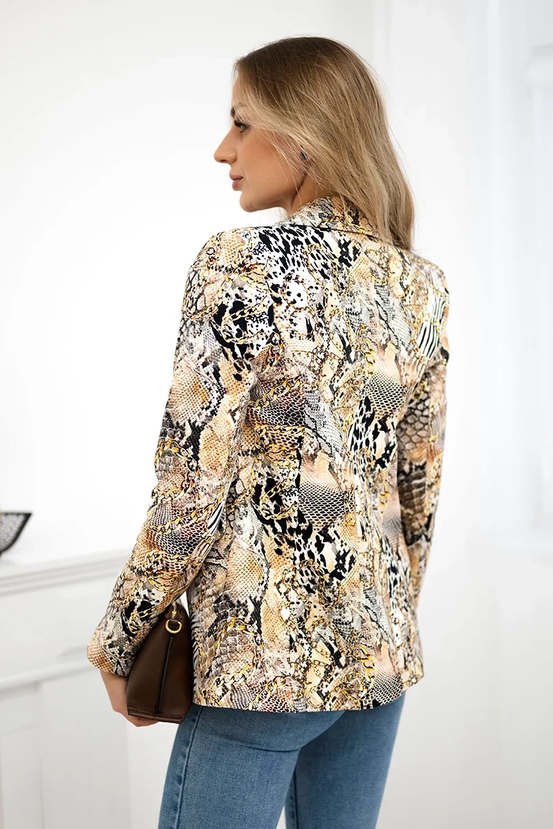 Turecki Printed cotton jacket with a button beige