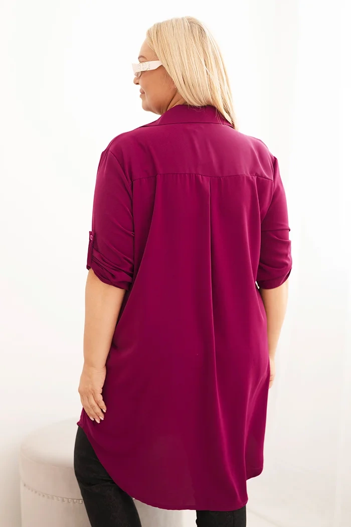 Kesi Włoski Plus Size women&#039;s shirt dress with a longer back and rolled-up sleeves dark purple