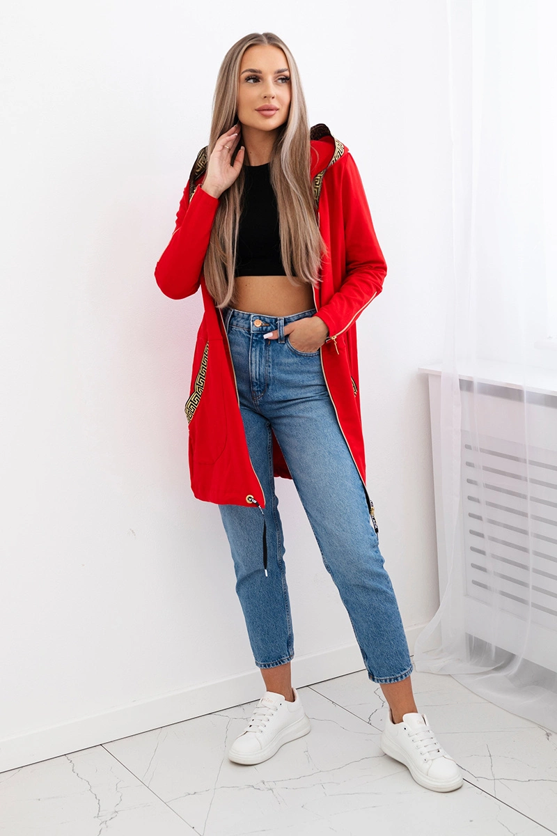 Sweatshirt with decorative belt in red color