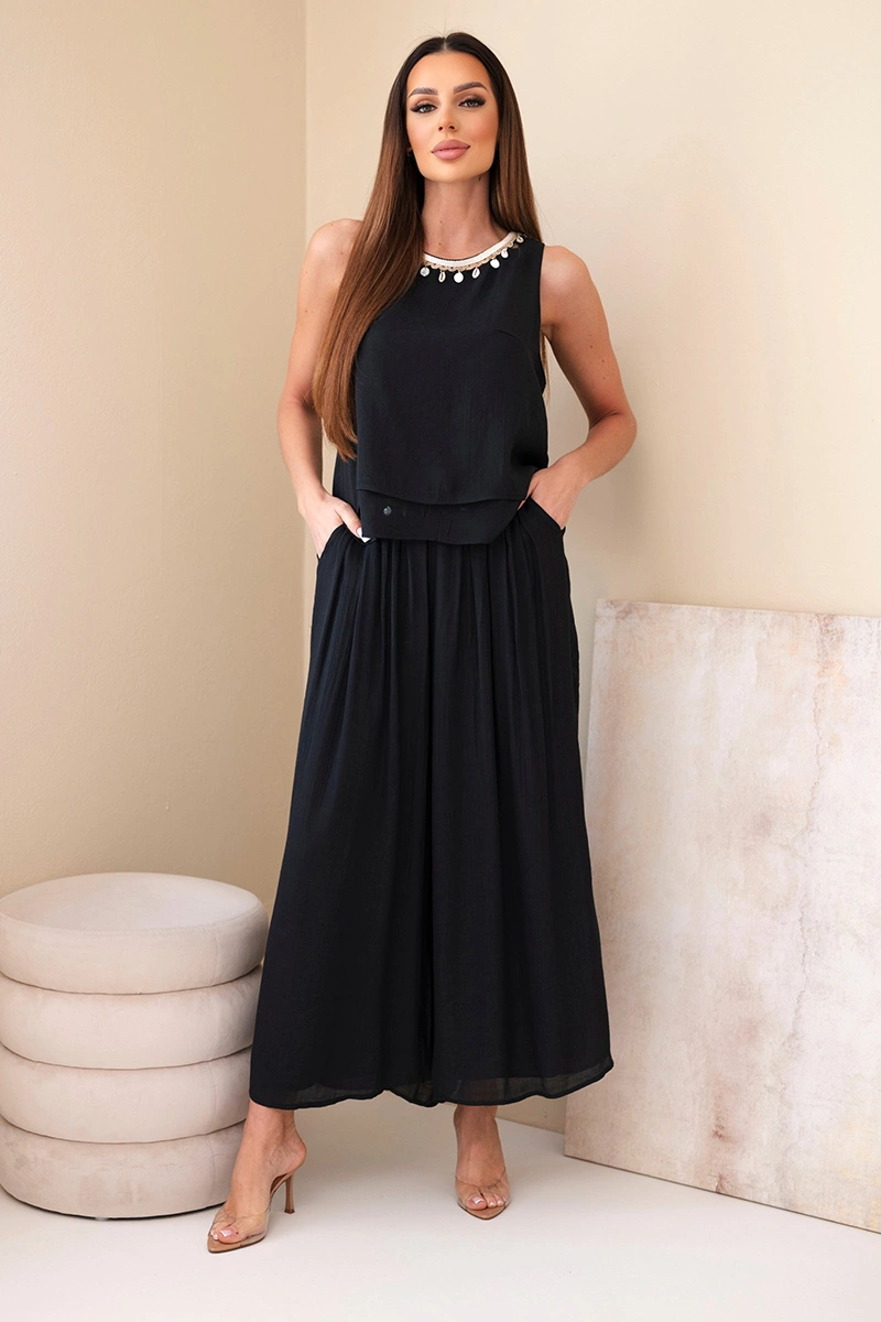 Дамски комплект от вискоза с топ и широки панталони