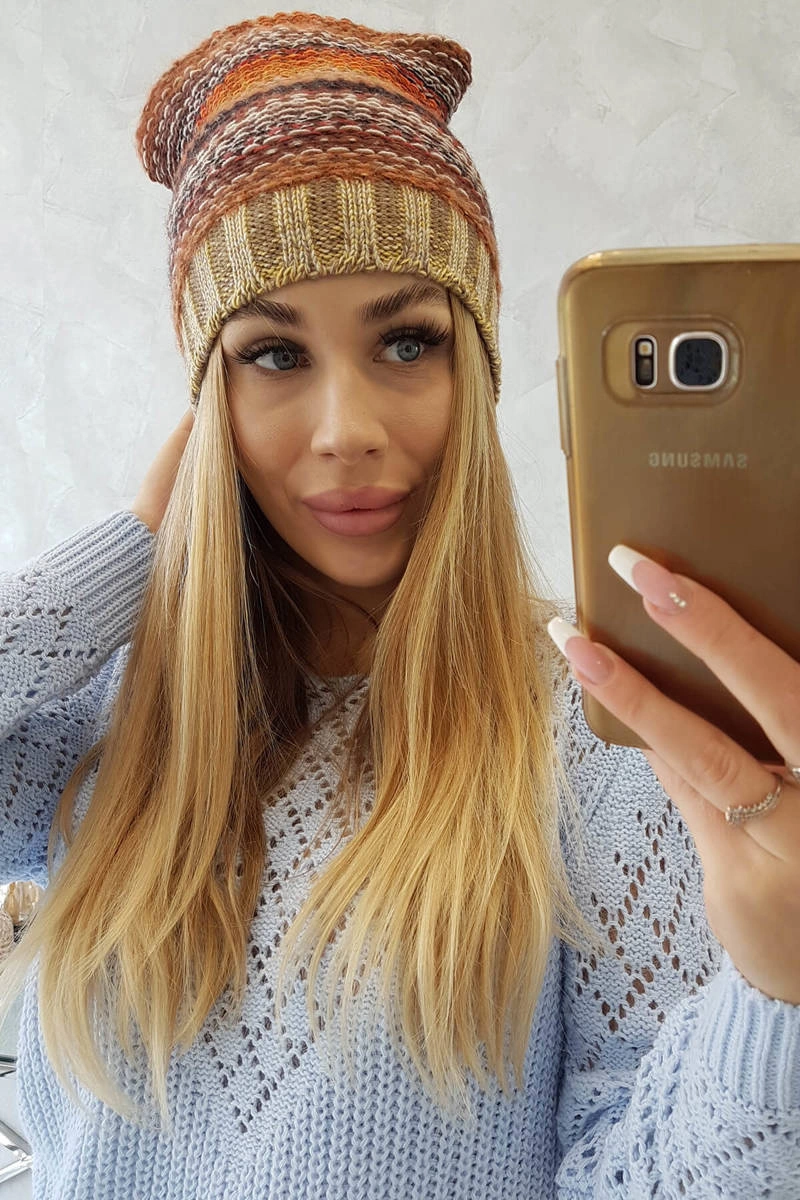 Kesi Cap with fleece Krystyna K207 brown + beige