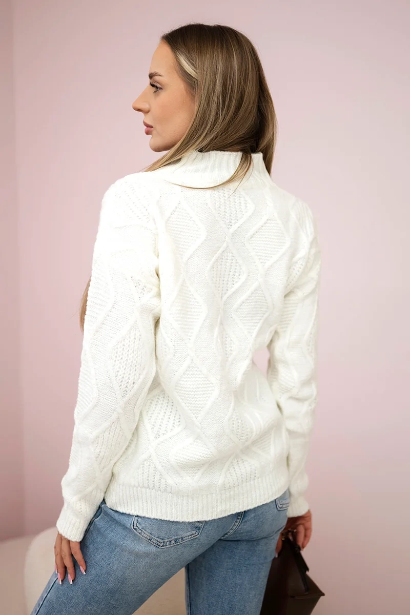 Sweater with decorative weave ecru