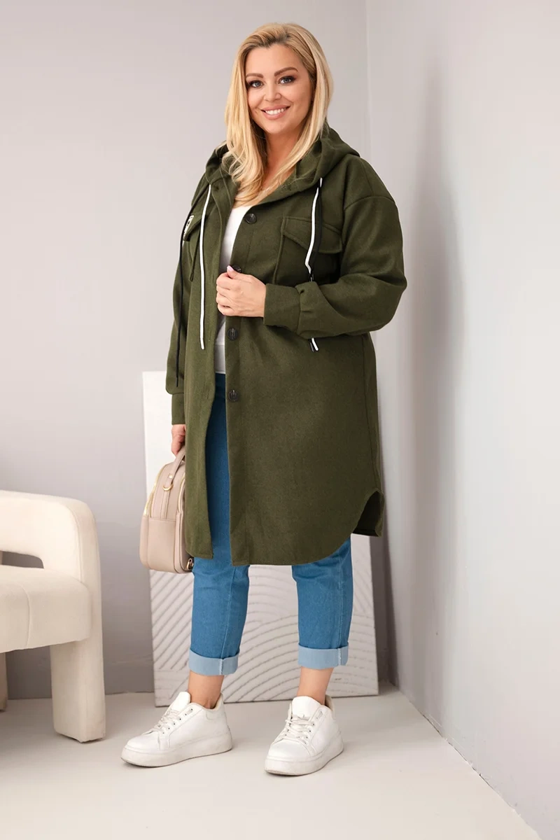 Kesi dámsky kabát s kapucňou v plus-size
