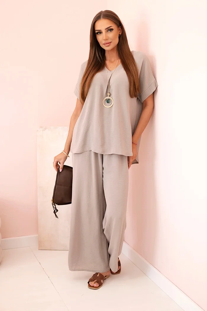 Kesi Włoski Set with necklace blouse + pants fango