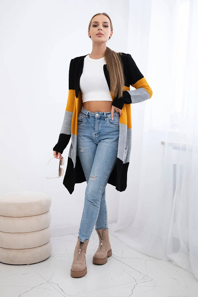 Cardigan sweater on straps black+mustard