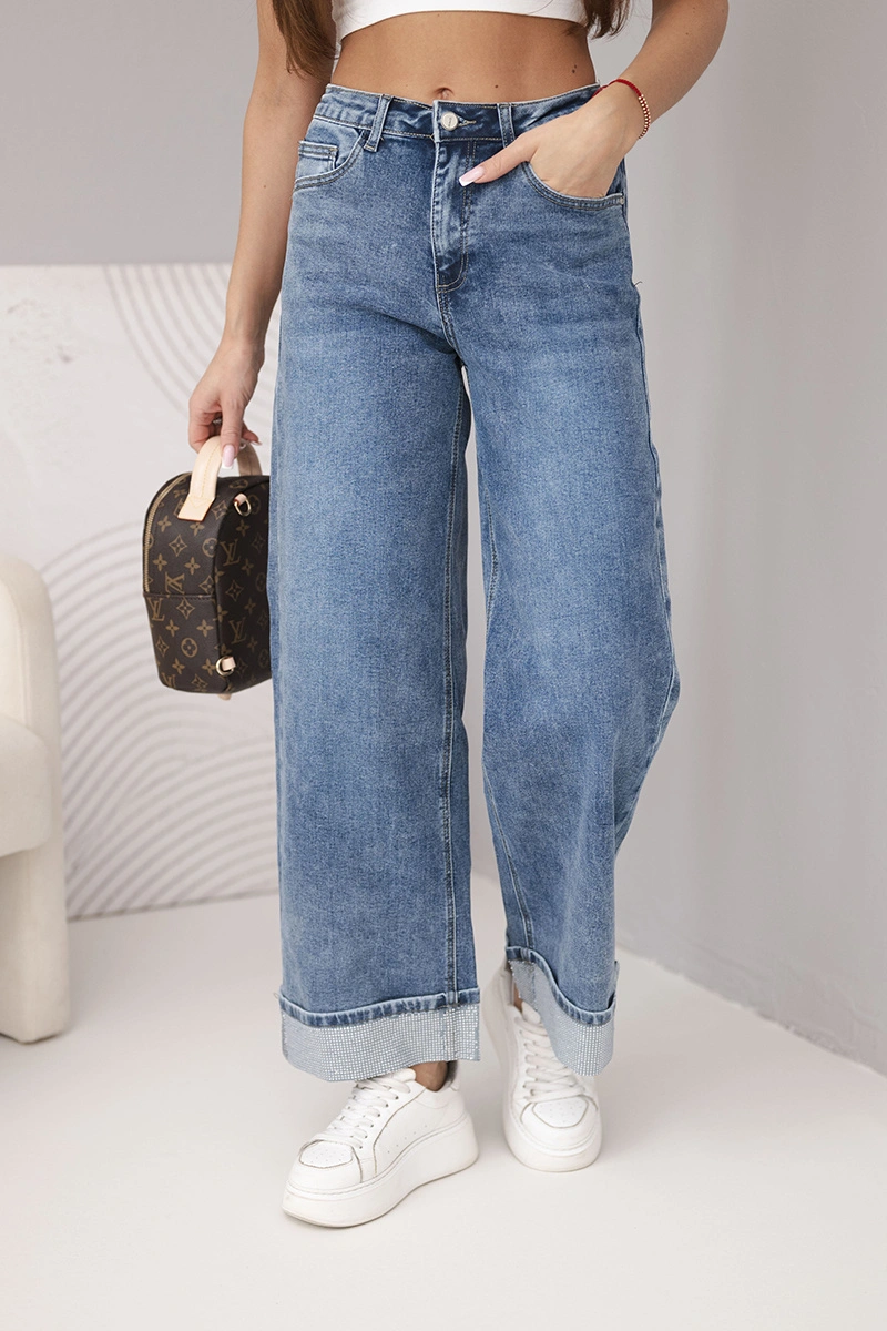 Kesi Dámské široké džíny s ozdobnými lemy