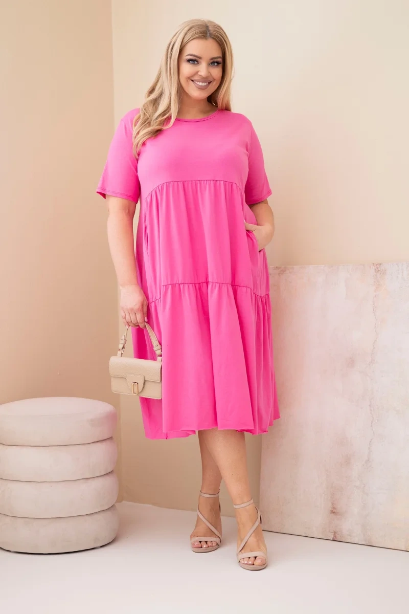 Plus-size bavlnené šaty s volánom ružové
