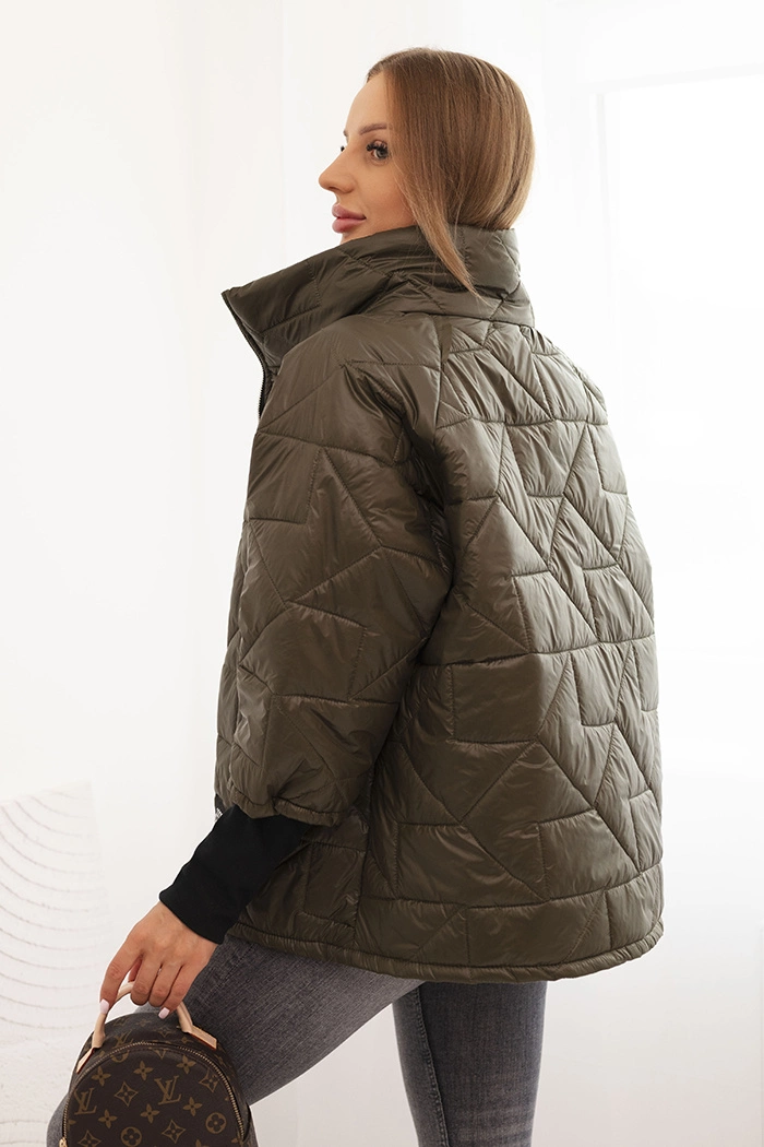 Kesi Włoski Quilted women's jacket with a short cut and a stand-up collar khaki