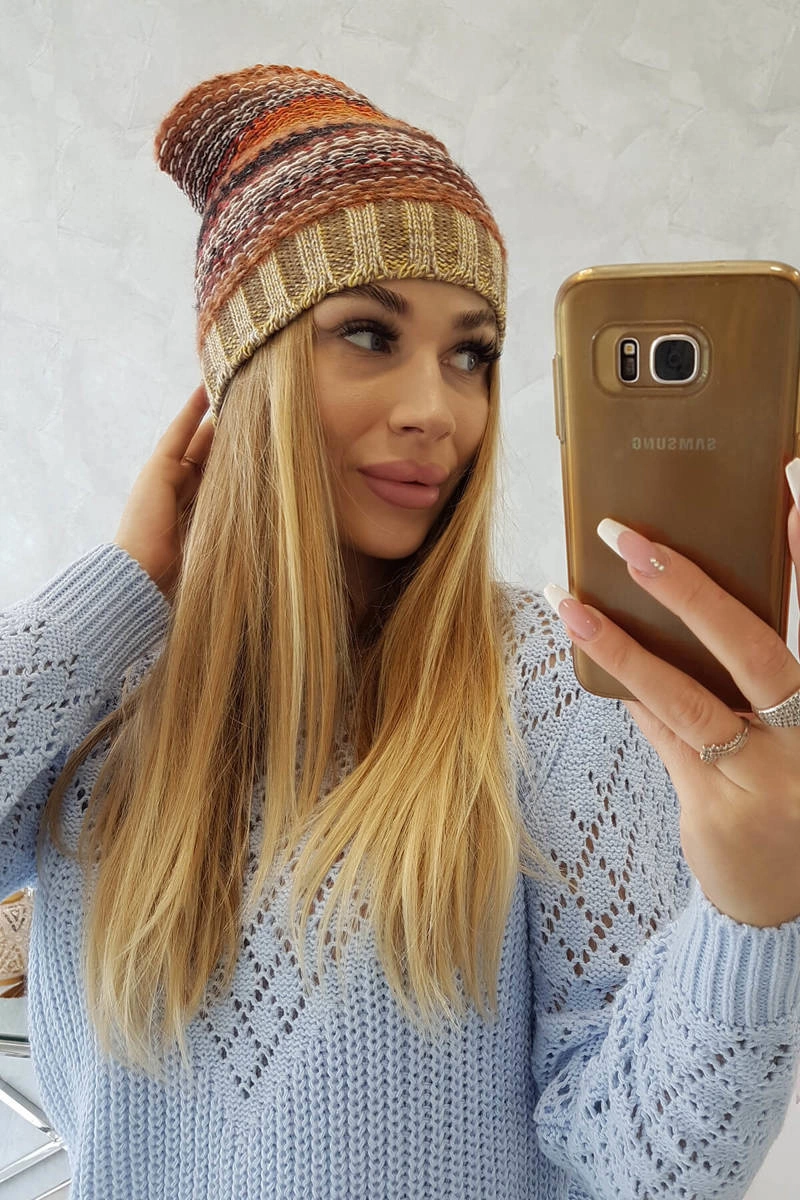 Kesi Cap with fleece Krystyna K207 brown + beige