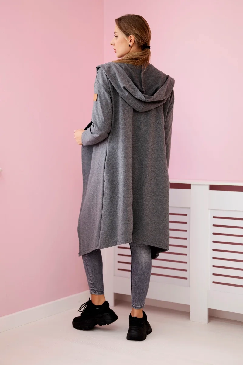 Long cardigan with a graphite hood