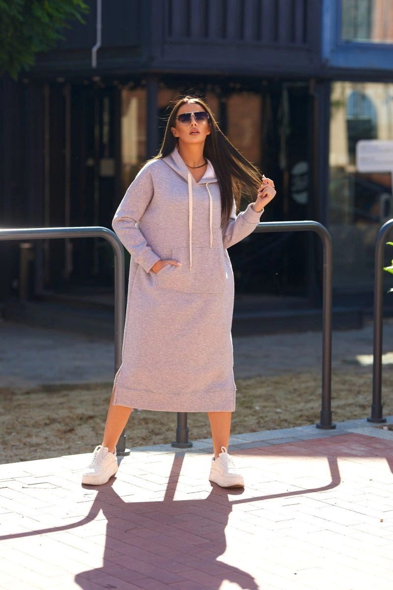 Long dress with a hood in gray color