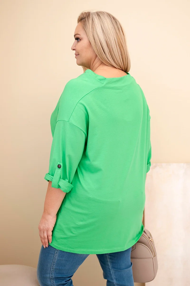 Kesi Włoski Dámska blúzka Plus Size z bavlnou vo voľnom strihu s vodným dekoltom svetlozelená