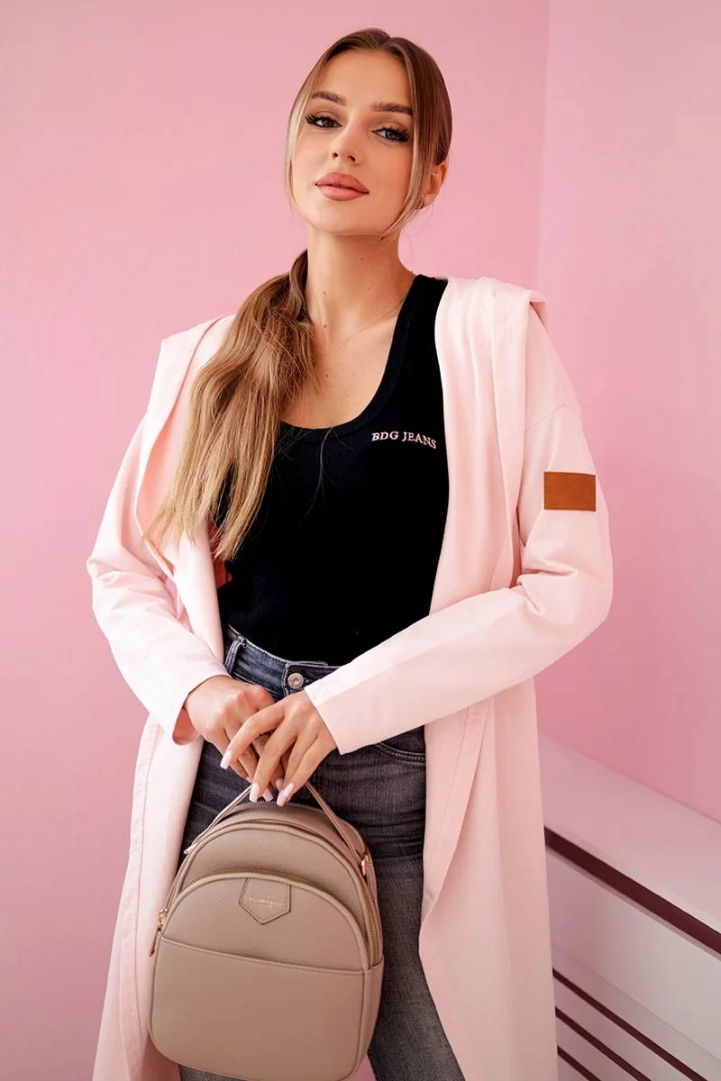 Long hooded cardigan light powder pink
