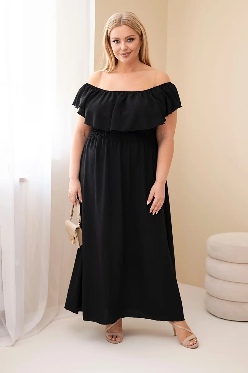 Kesi Plus Size maxi šaty s volánom, čierne