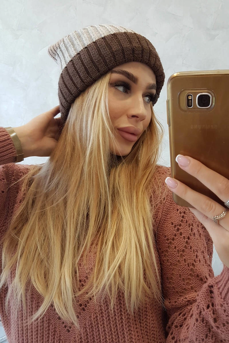 marka niezdefiniowana Cap with fleece Bojana K265 cappuccino+light beige+dark beige