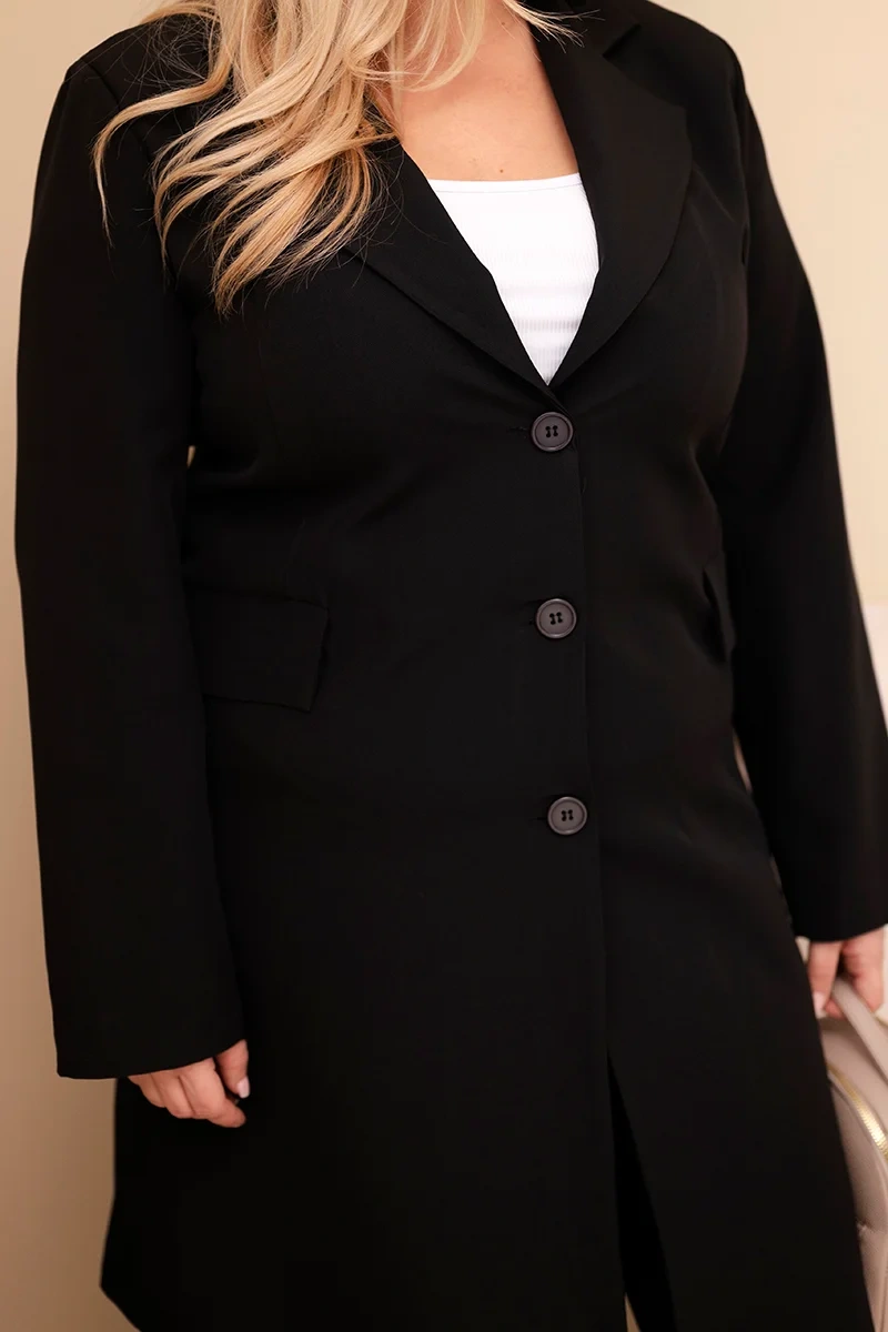 Kesi Włoski Long Plus Size kabát s golierom čierny