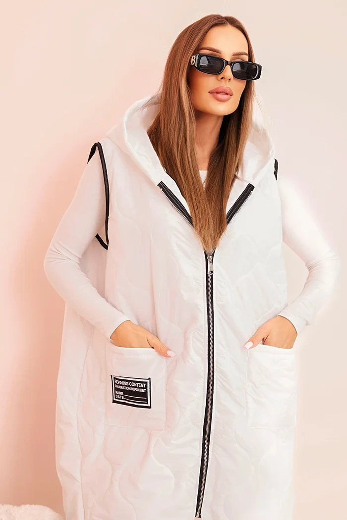 Kesi Włoski Dámska prešívaná vesta Plus Size s kapucňou na zips biela