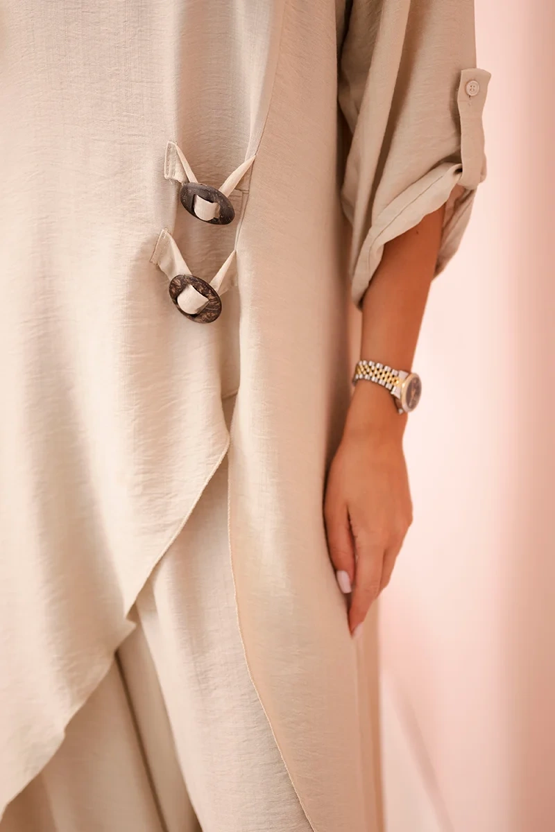 Kesi Włoski Women&#039;s viscose set, tunic and wide trousers beige