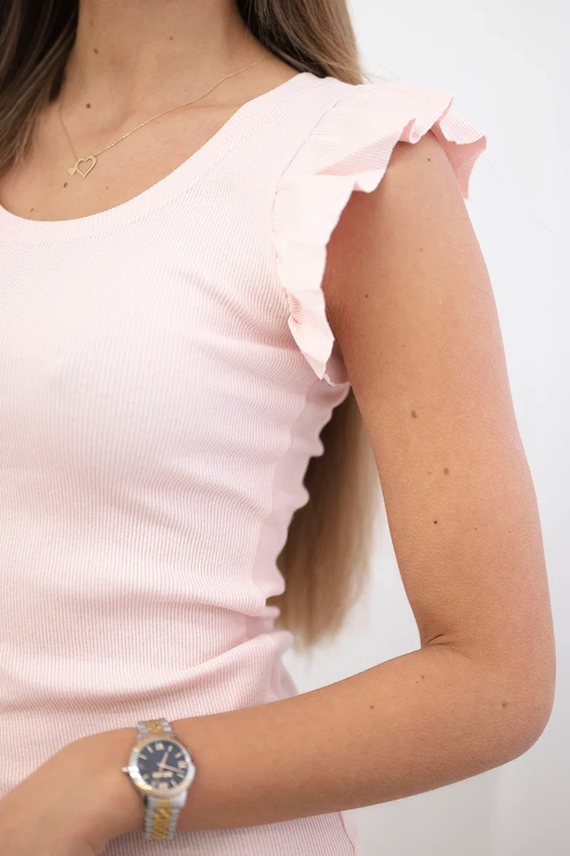 Dress with frills on the sleeve powder pink