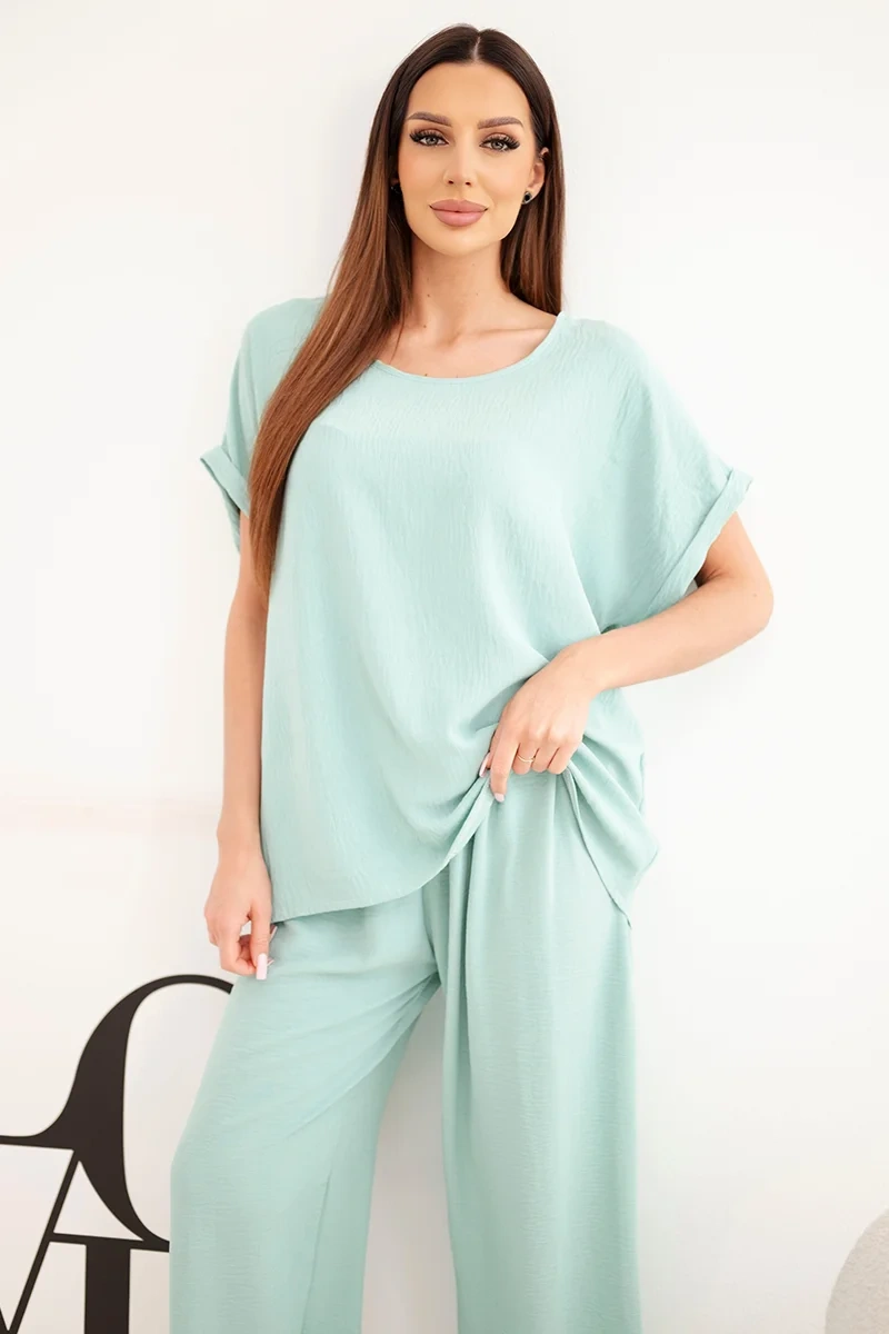 Kesi Plus Size dámská halenka a kalhoty, tmavá mátová