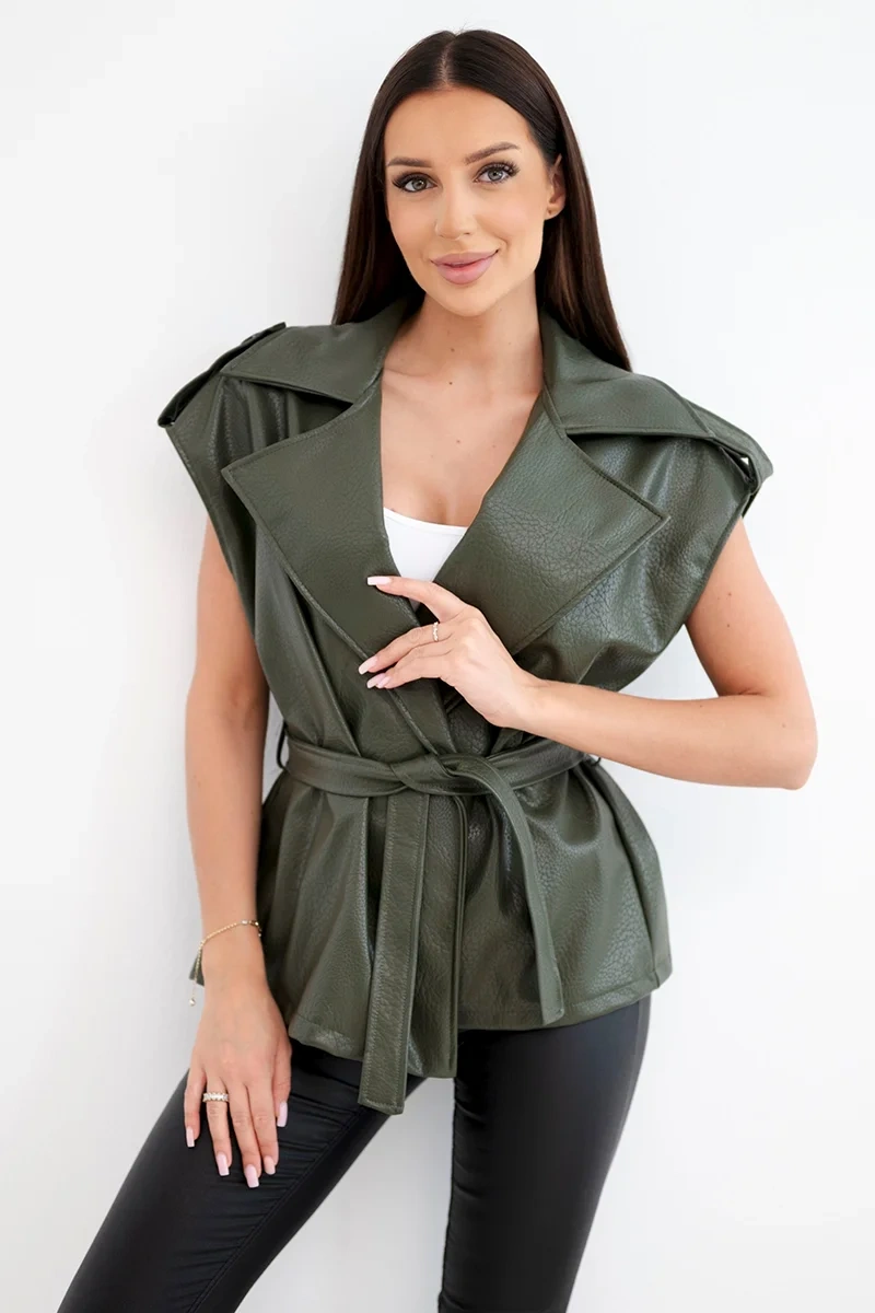 Kesi Włoski Women's faux leather vest with belt khaki