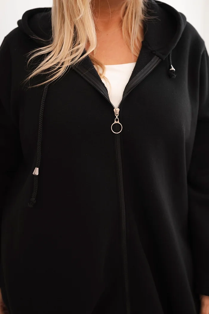 Kesi Women's Plus Size hooded and zippered warm sweatshirt black