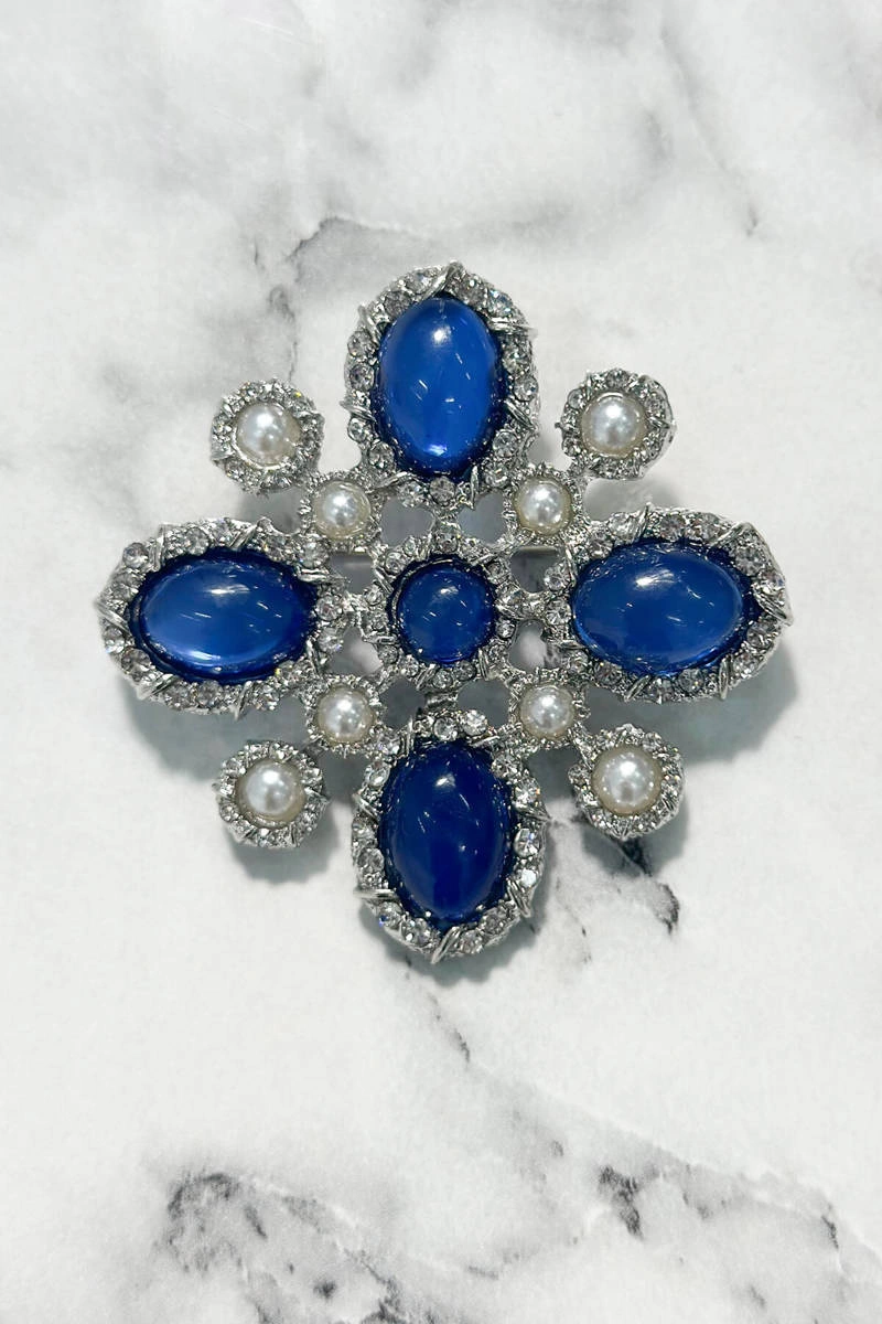 Floral brooch 2 silver + cornflower