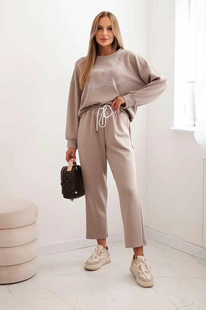 Kesi Włoski Ladies&#039; set made of viscose with decorative pattern and fango color