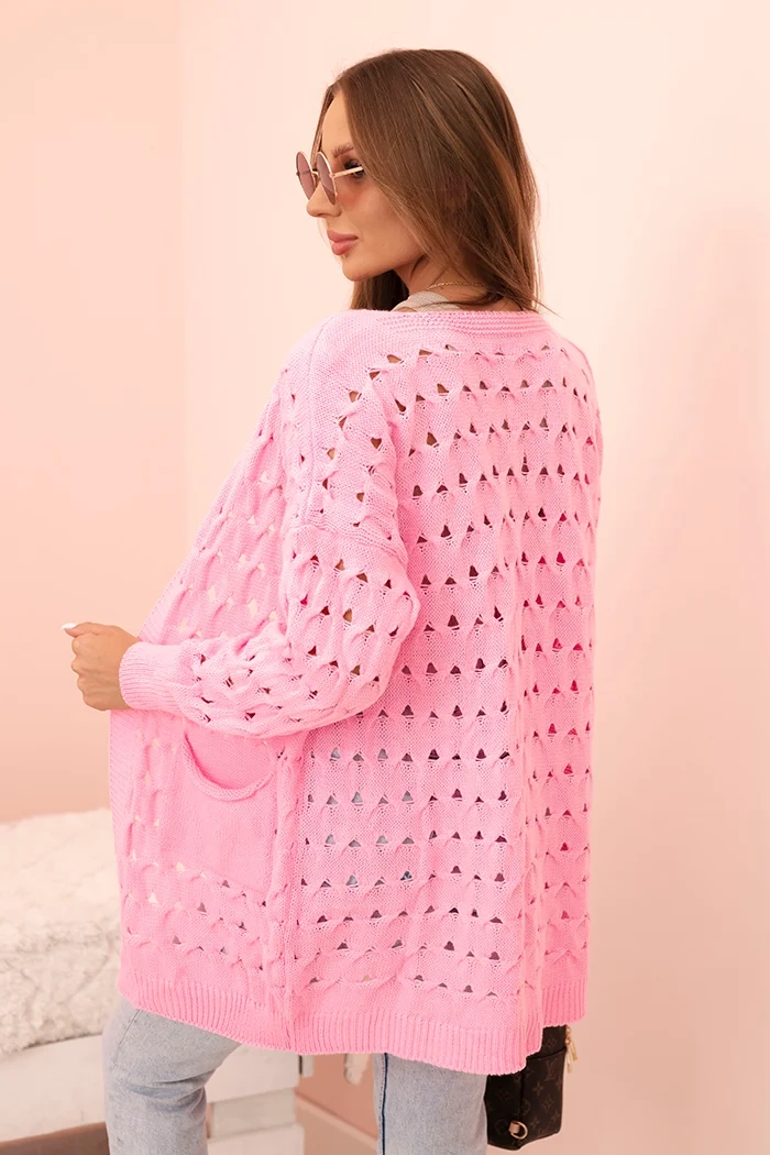 Kesi Włoski Women's openwork cardigan with pockets light pink