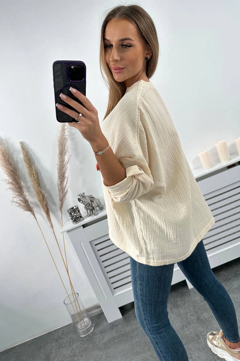 Cotton blouse with rolled up sleeves light beige