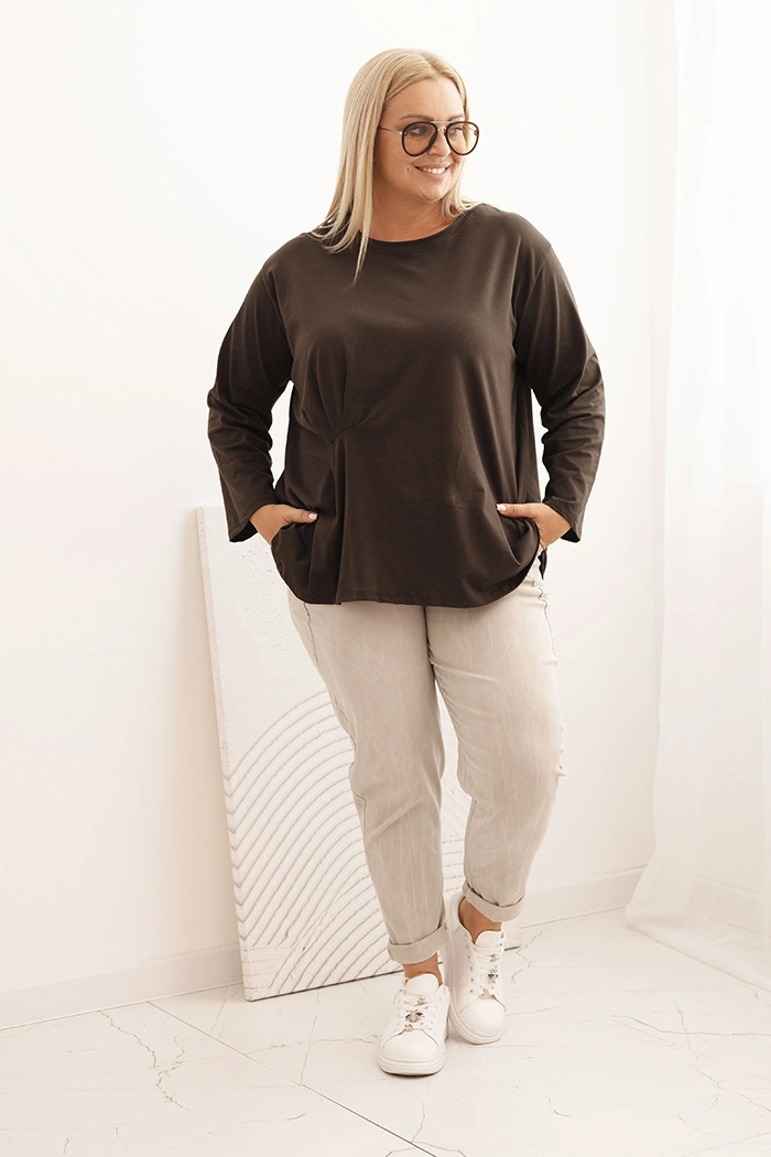 Kesi Włoski Dámska blúzka Plus Size z bavlnou s vreckom a zrolovaným rukávom kiwi