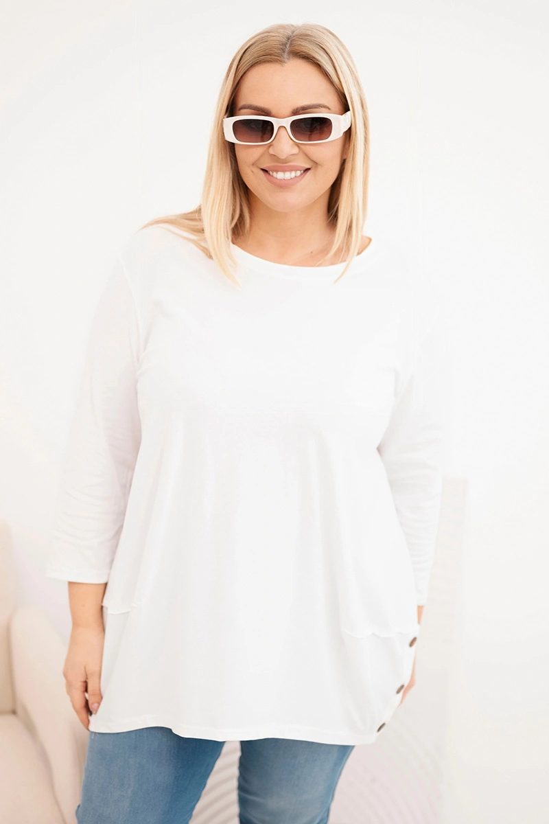 Kesi Plus Size women's blouse made of cotton with decorative buttons and rolled-up sleeves ecru