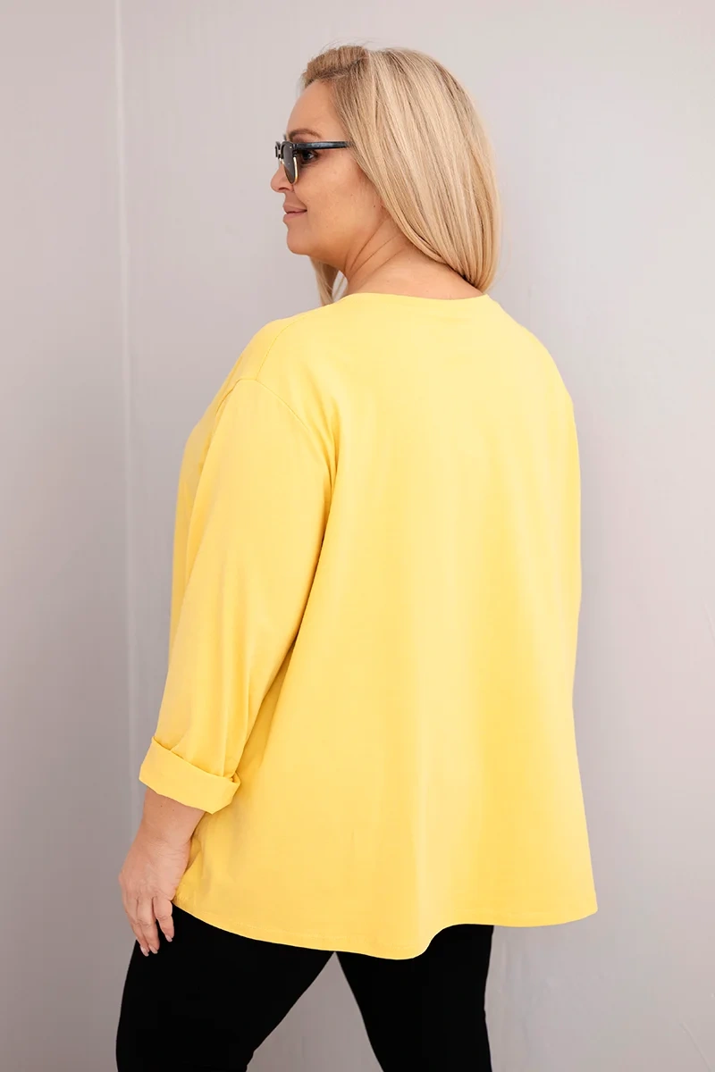 Kesi Włoski Dámska blúzka plus size s bavlnou a dlhým rukávom a nariasením žltá