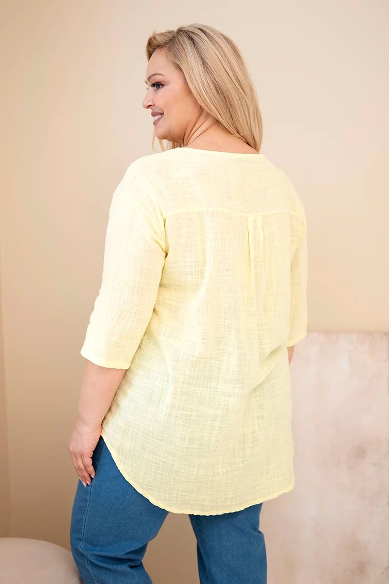 Dámska plus size blúzka s gombíkmi žltá