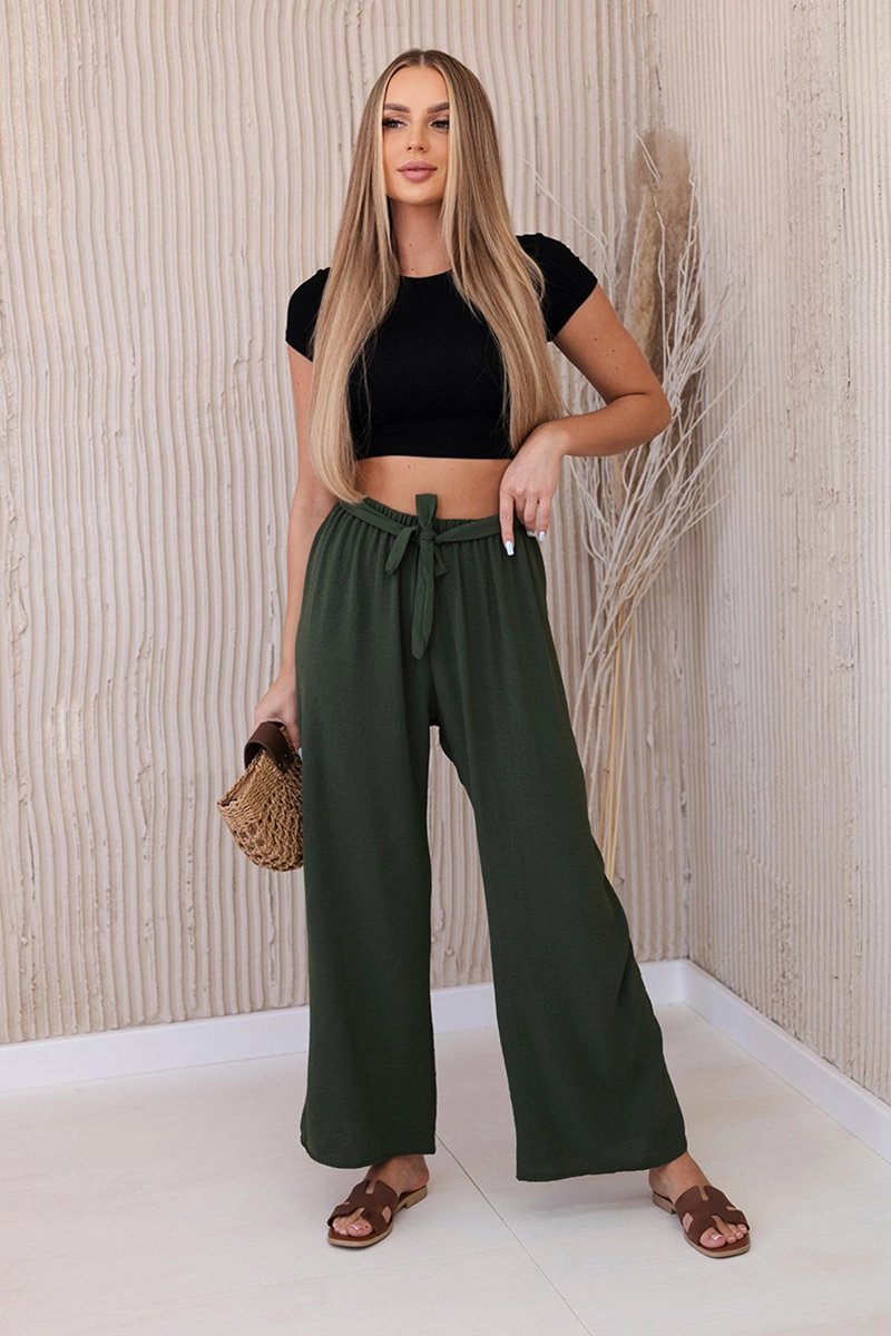 Wide-waisted Trousers In Khaki