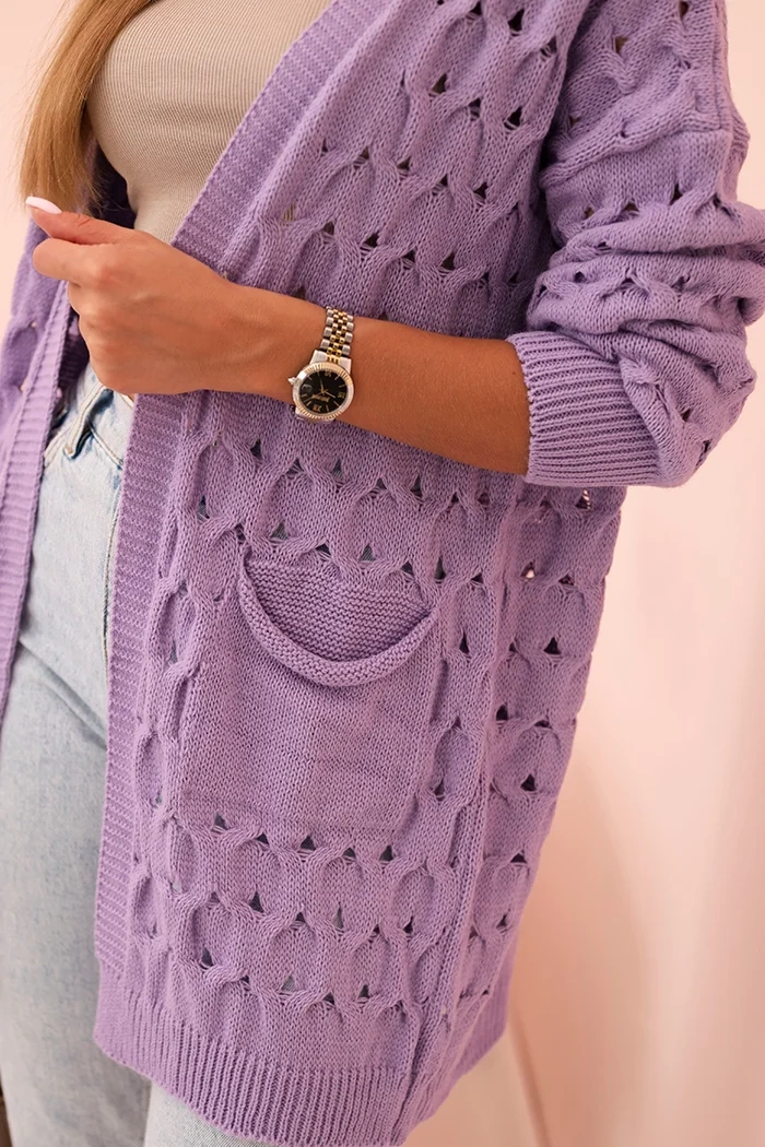 Kesi Włoski Women&#039;s openwork cardigan with pockets purple