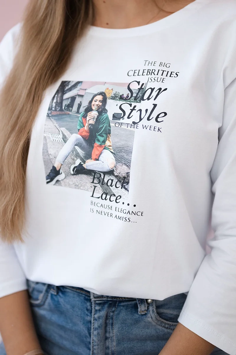 Blouse with Star Style print white