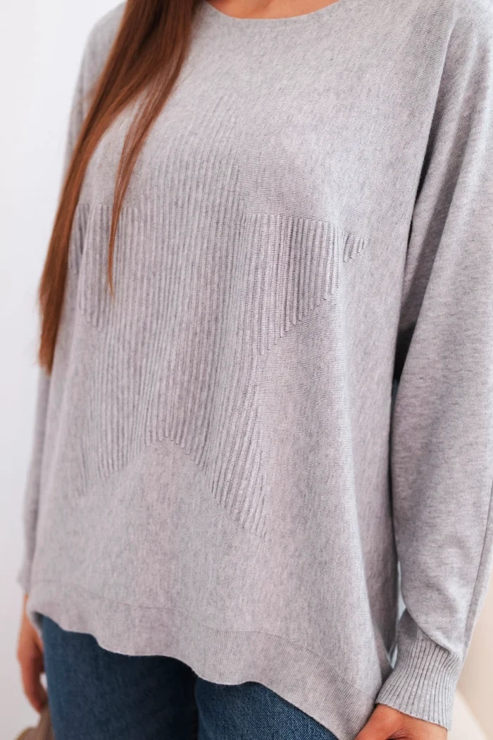 Kesi Włoski Women's sweater with a longer back and embossed star gray